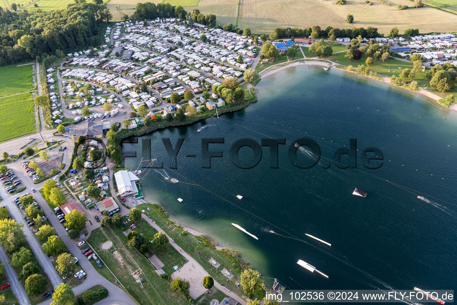 Leisure center of water skiing - racetrack in Sankt Leon-Rot in the state Baden-Wurttemberg, Germany seen from above