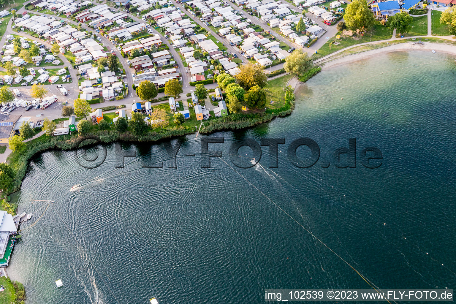 St. Leoner See, water ski facility in the district Sankt Leon in St. Leon-Rot in the state Baden-Wuerttemberg, Germany from the plane