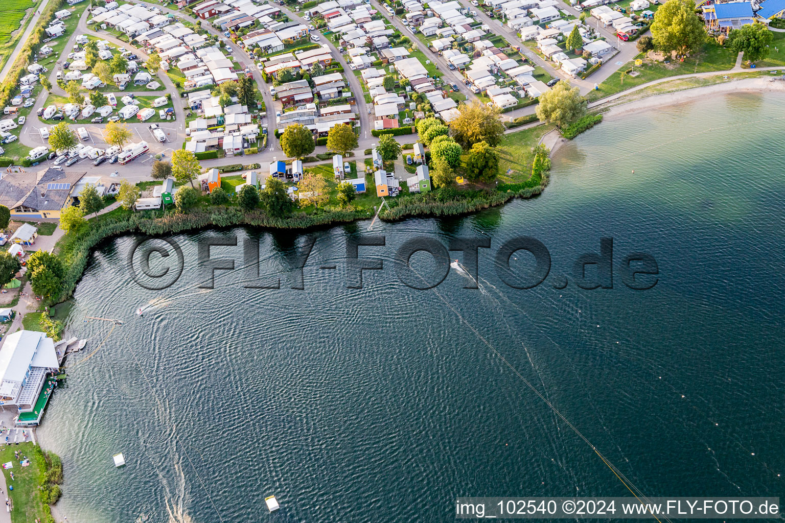 Leisure center of water skiing - racetrack in Sankt Leon-Rot in the state Baden-Wurttemberg, Germany from the plane