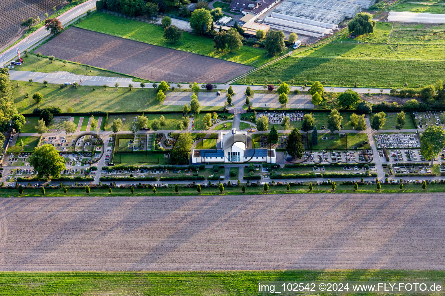 Crematory and funeral hall for burial in the grounds of the cemetery in Reilingen in the state Baden-Wurttemberg, Germany