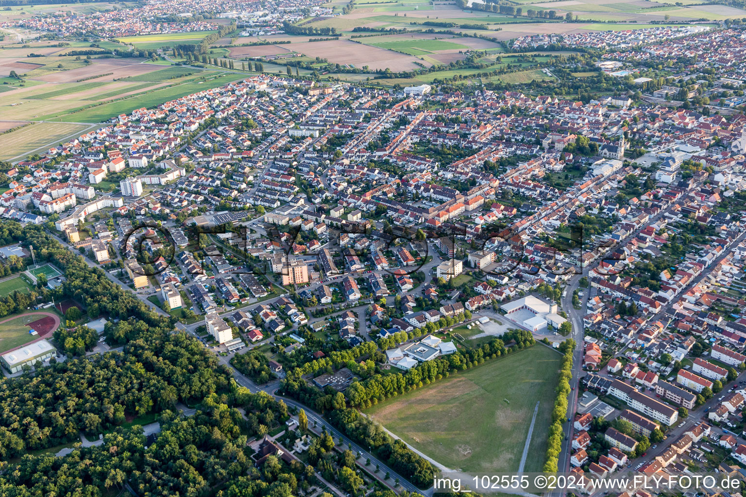 Hockenheim in the state Baden-Wuerttemberg, Germany seen from a drone