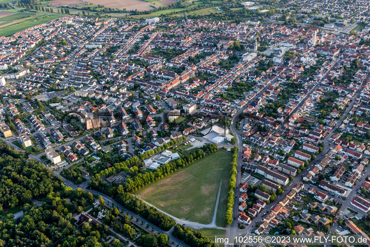 Aerial view of Hockenheim in the state Baden-Wuerttemberg, Germany