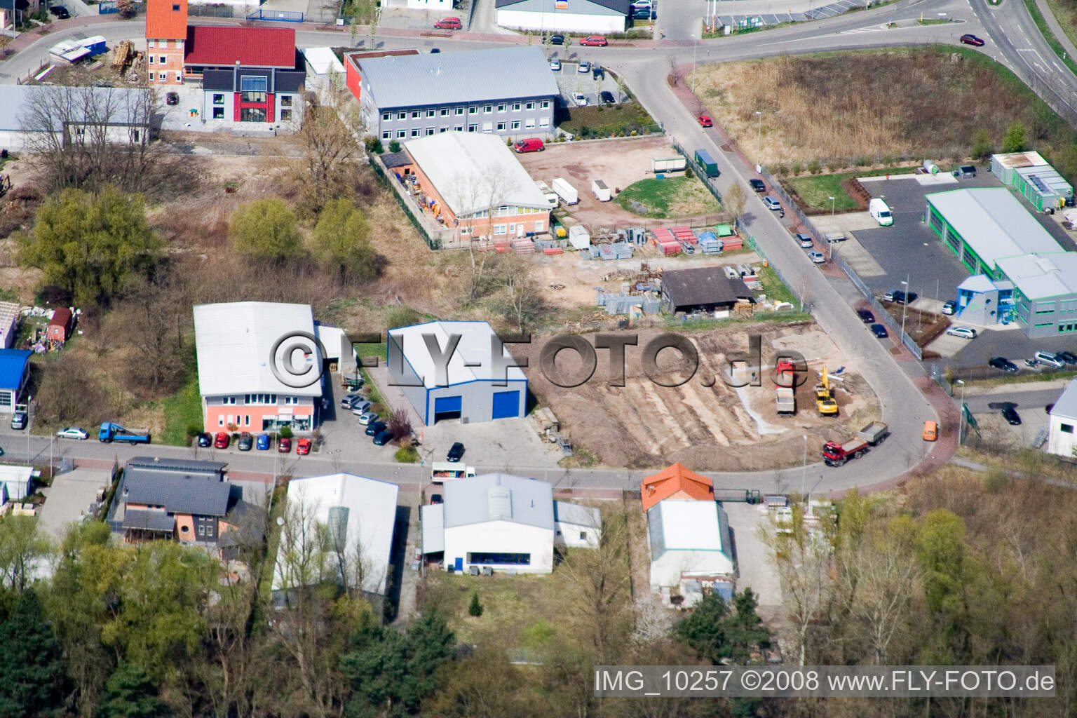 Aerial view of Industrial area S in Jockgrim in the state Rhineland-Palatinate, Germany