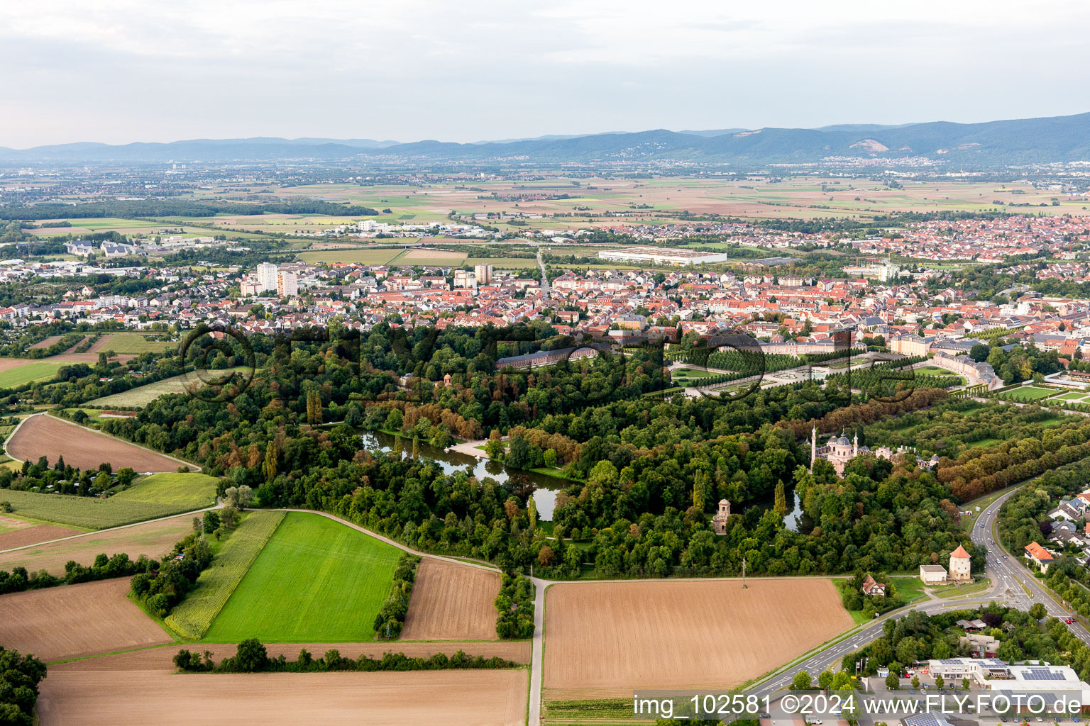 Schwetzingen in the state Baden-Wuerttemberg, Germany from above