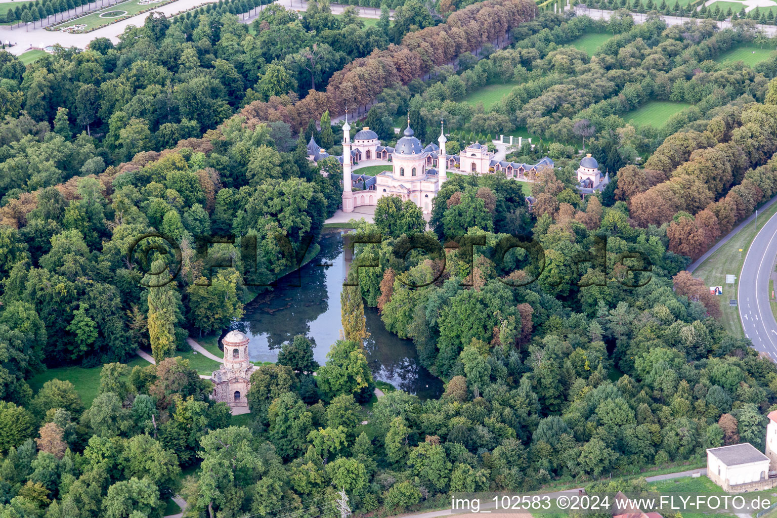 Schwetzingen in the state Baden-Wuerttemberg, Germany seen from above