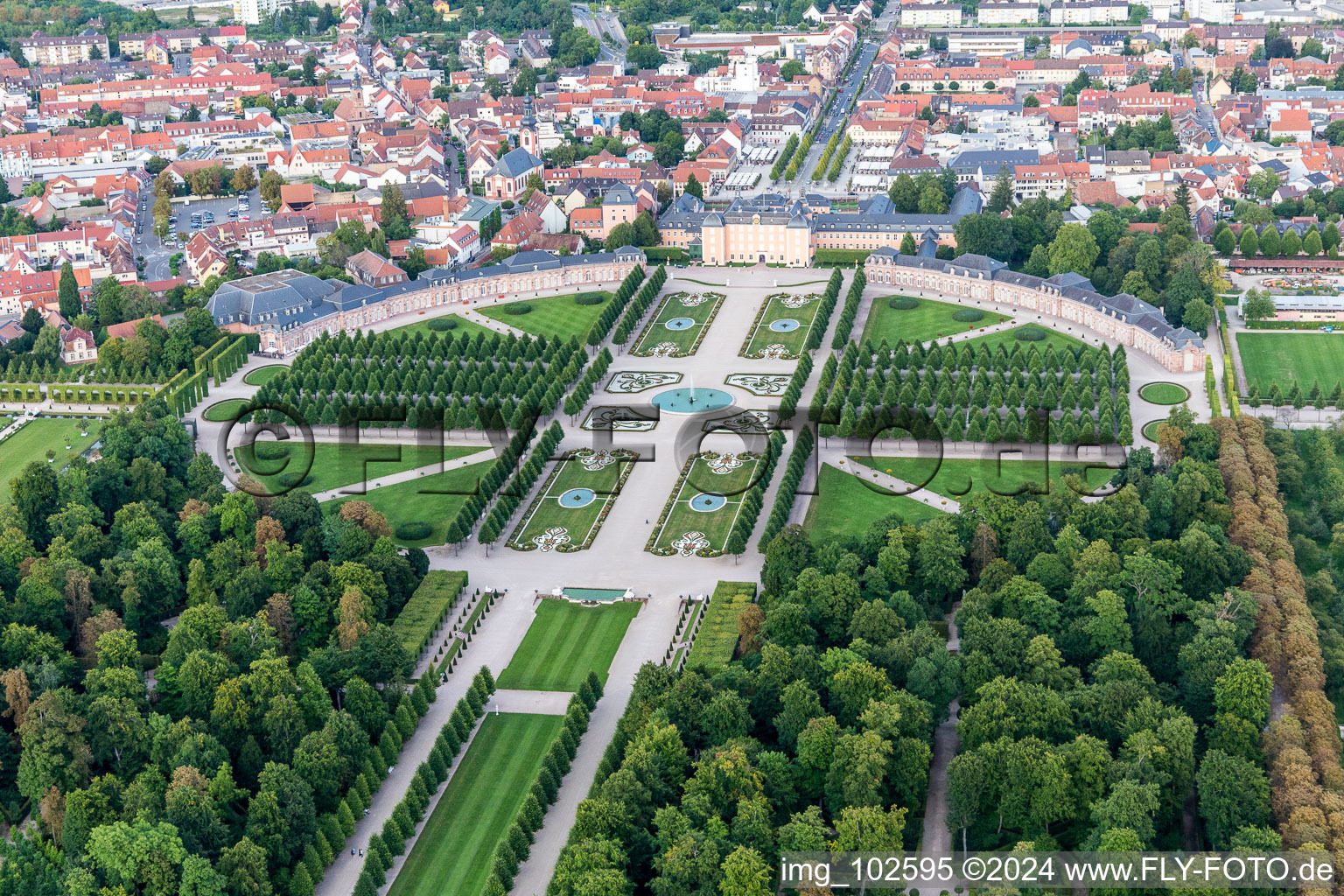 Schwetzingen in the state Baden-Wuerttemberg, Germany from a drone