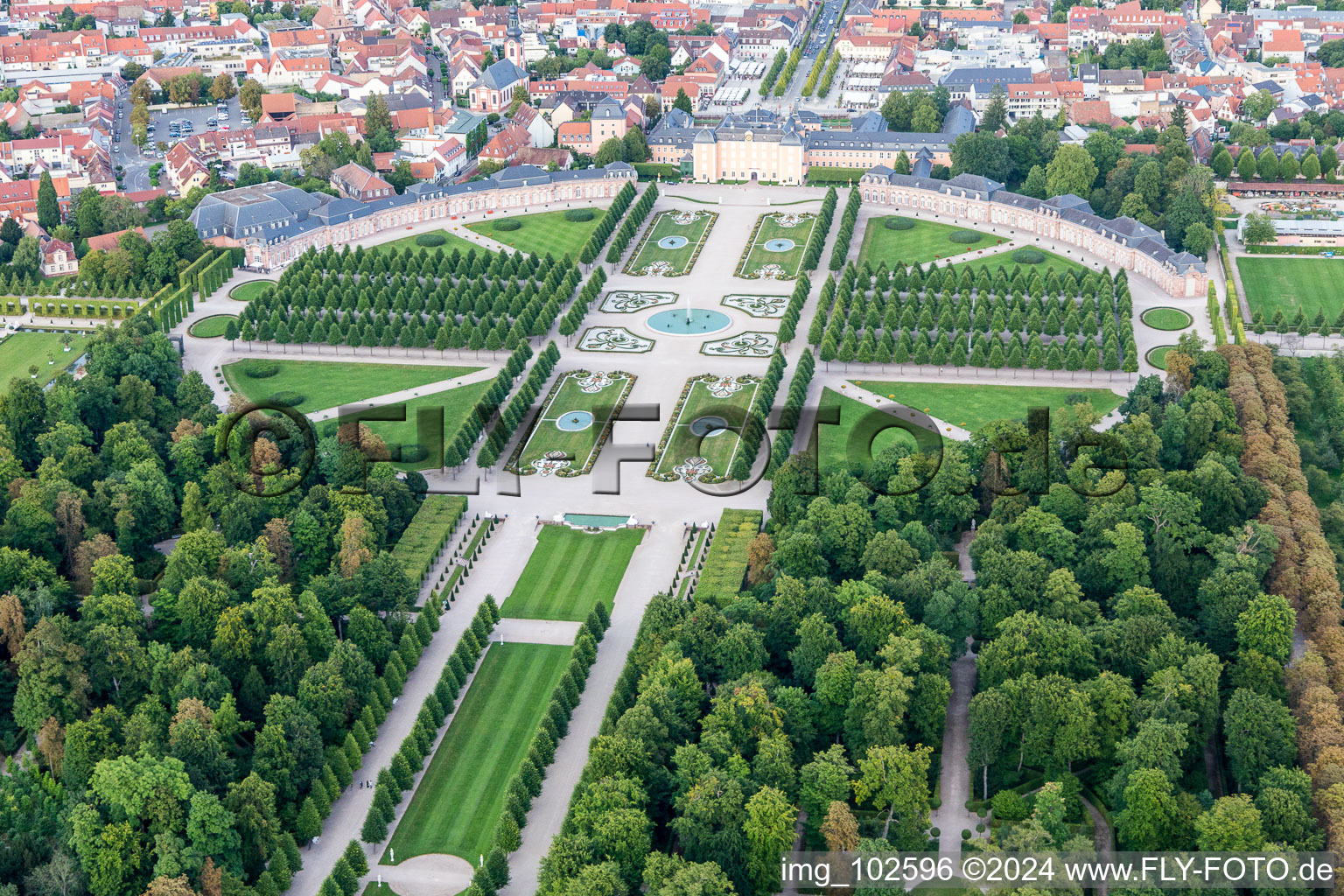 Schwetzingen in the state Baden-Wuerttemberg, Germany seen from a drone