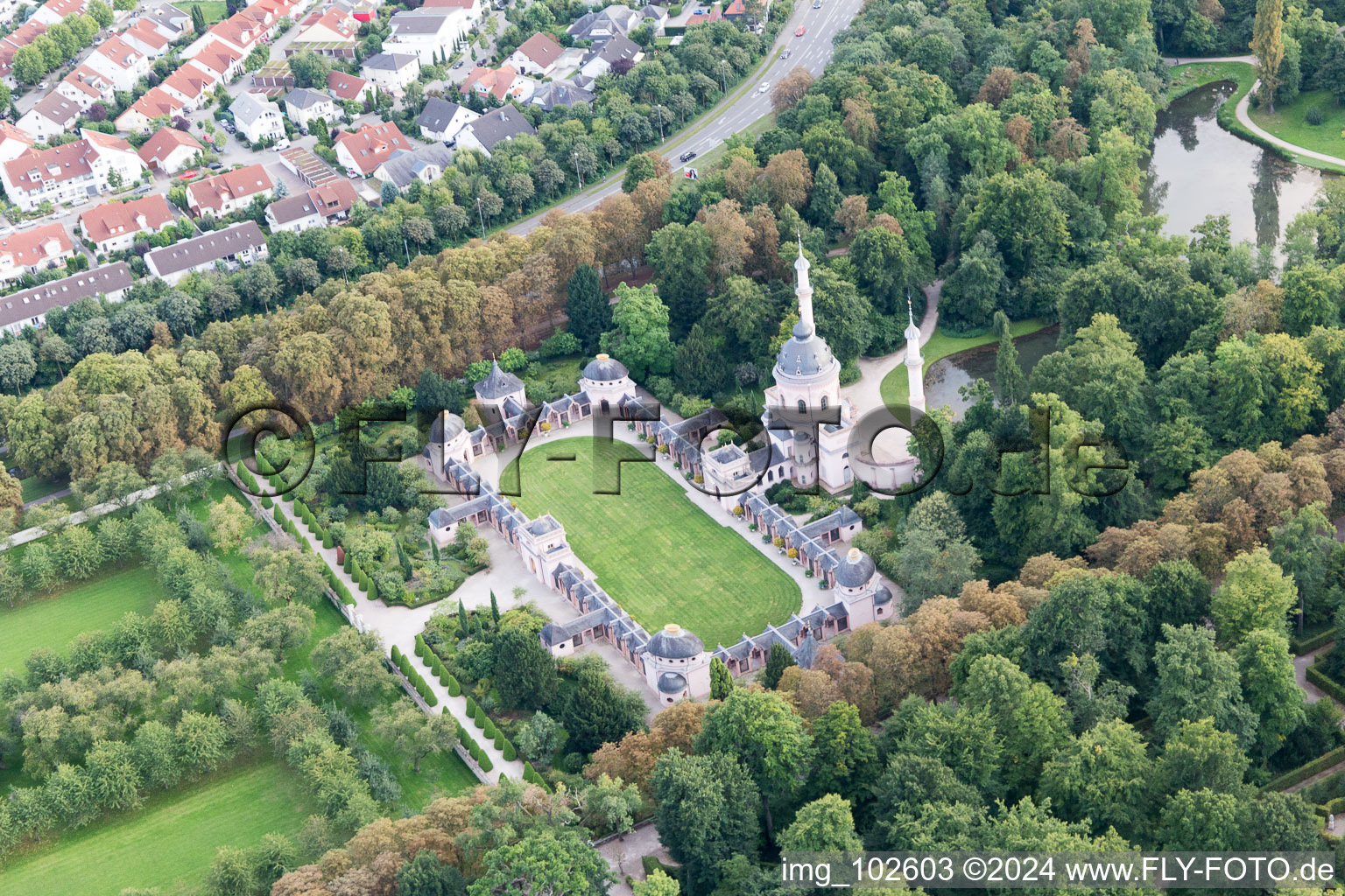 Schwetzingen in the state Baden-Wuerttemberg, Germany from above