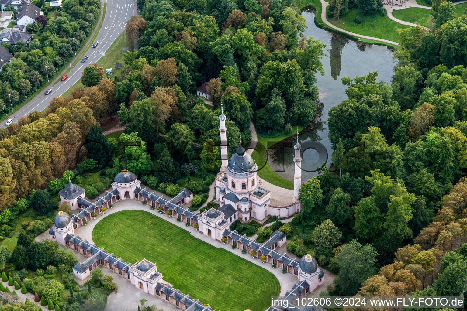 Schwetzingen in the state Baden-Wuerttemberg, Germany seen from above