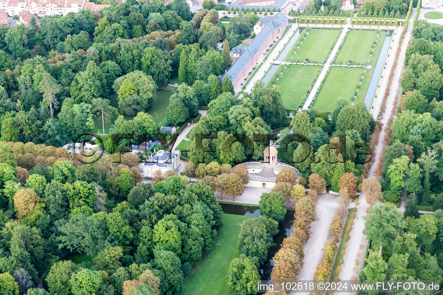 Schwetzingen in the state Baden-Wuerttemberg, Germany seen from a drone