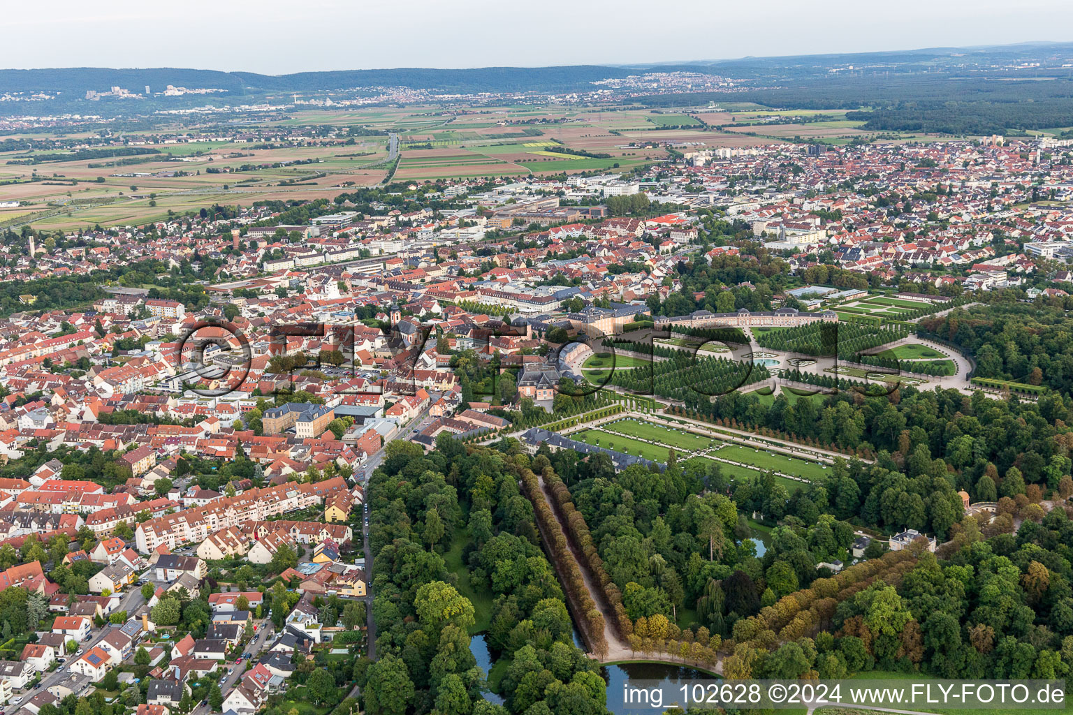 Aerial view of Castle Park in Schwetzingen in the state Baden-Wuerttemberg, Germany