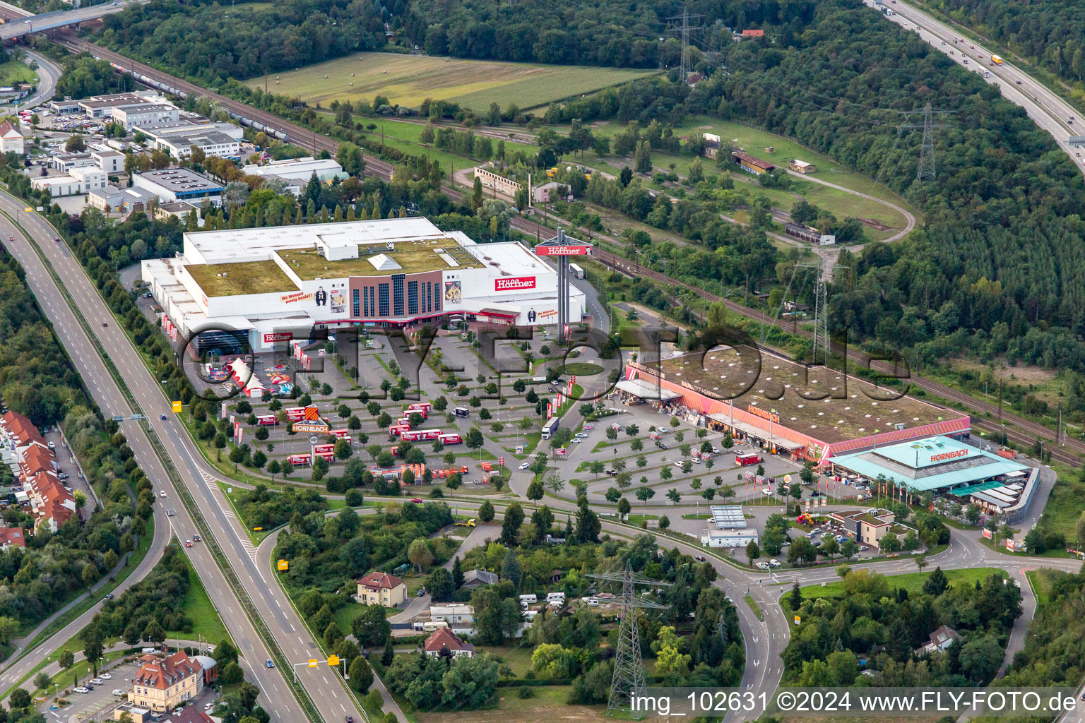 Aerial photograpy of Furniture Höffner in Schwetzingen in the state Baden-Wuerttemberg, Germany