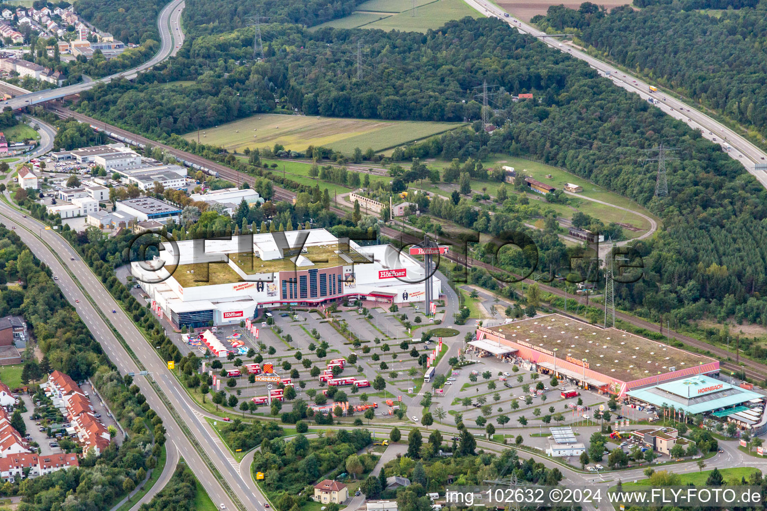 Oblique view of Furniture Höffner in Schwetzingen in the state Baden-Wuerttemberg, Germany