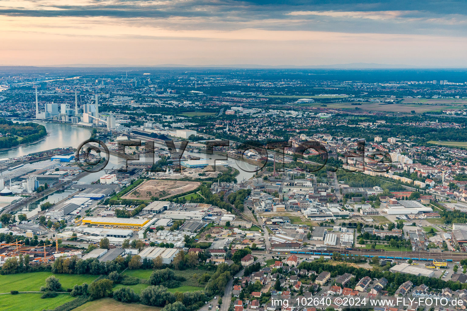 Rheinau Harbour in the district Rheinau in Mannheim in the state Baden-Wuerttemberg, Germany viewn from the air