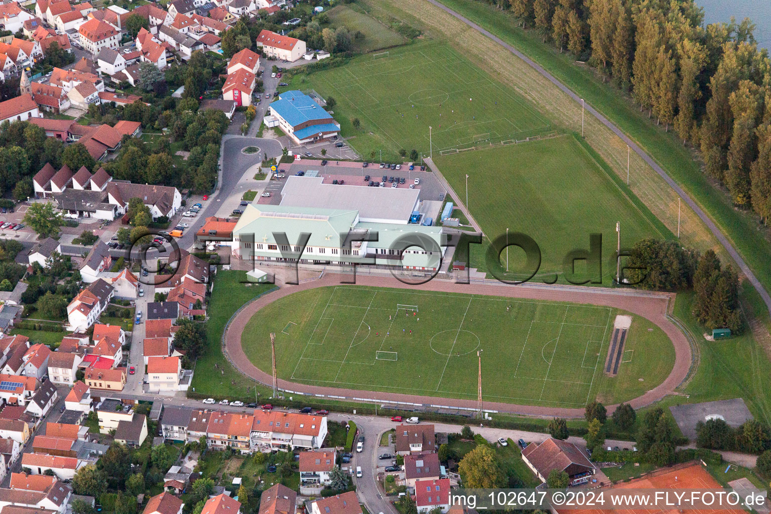 Altrip in the state Rhineland-Palatinate, Germany from the drone perspective