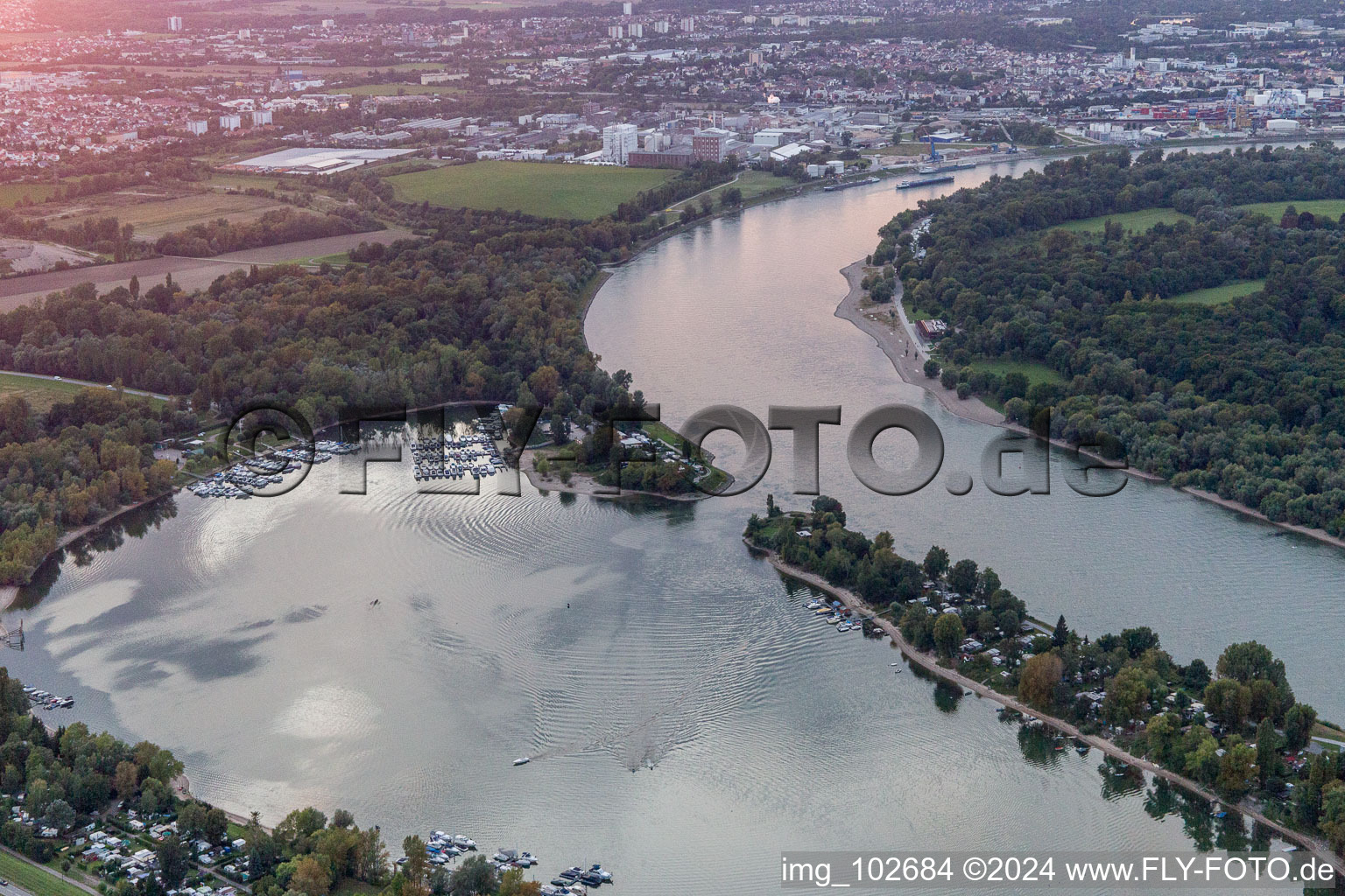 Oblique view of Altrip in the state Rhineland-Palatinate, Germany