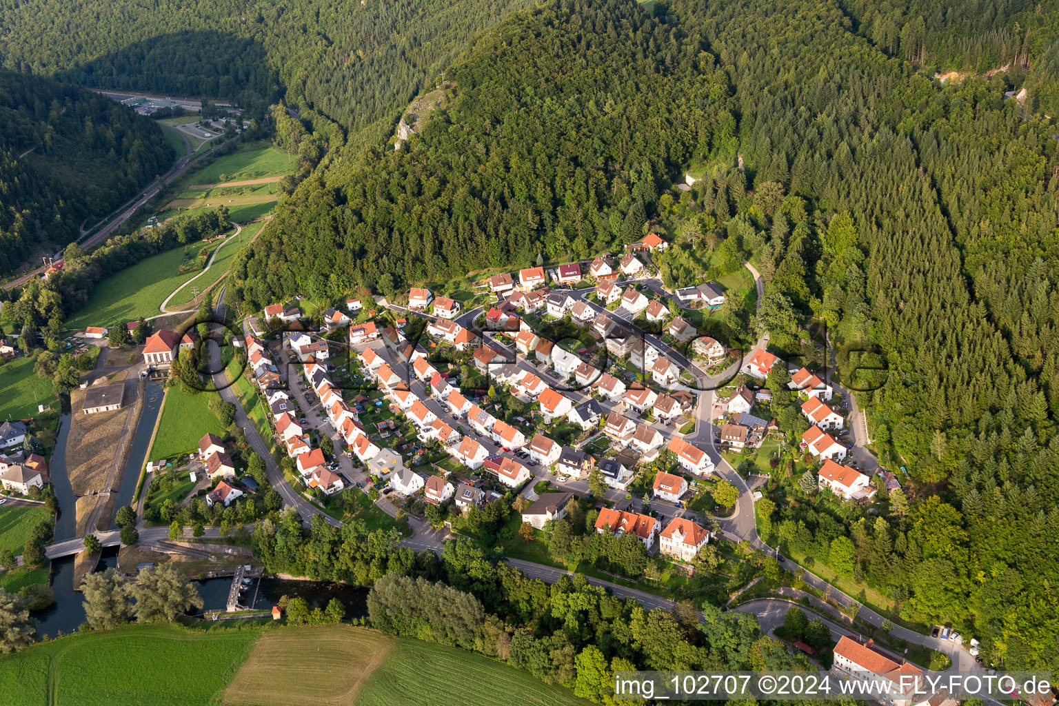 Oblique view of Fridingen an der Donau in the state Baden-Wuerttemberg, Germany