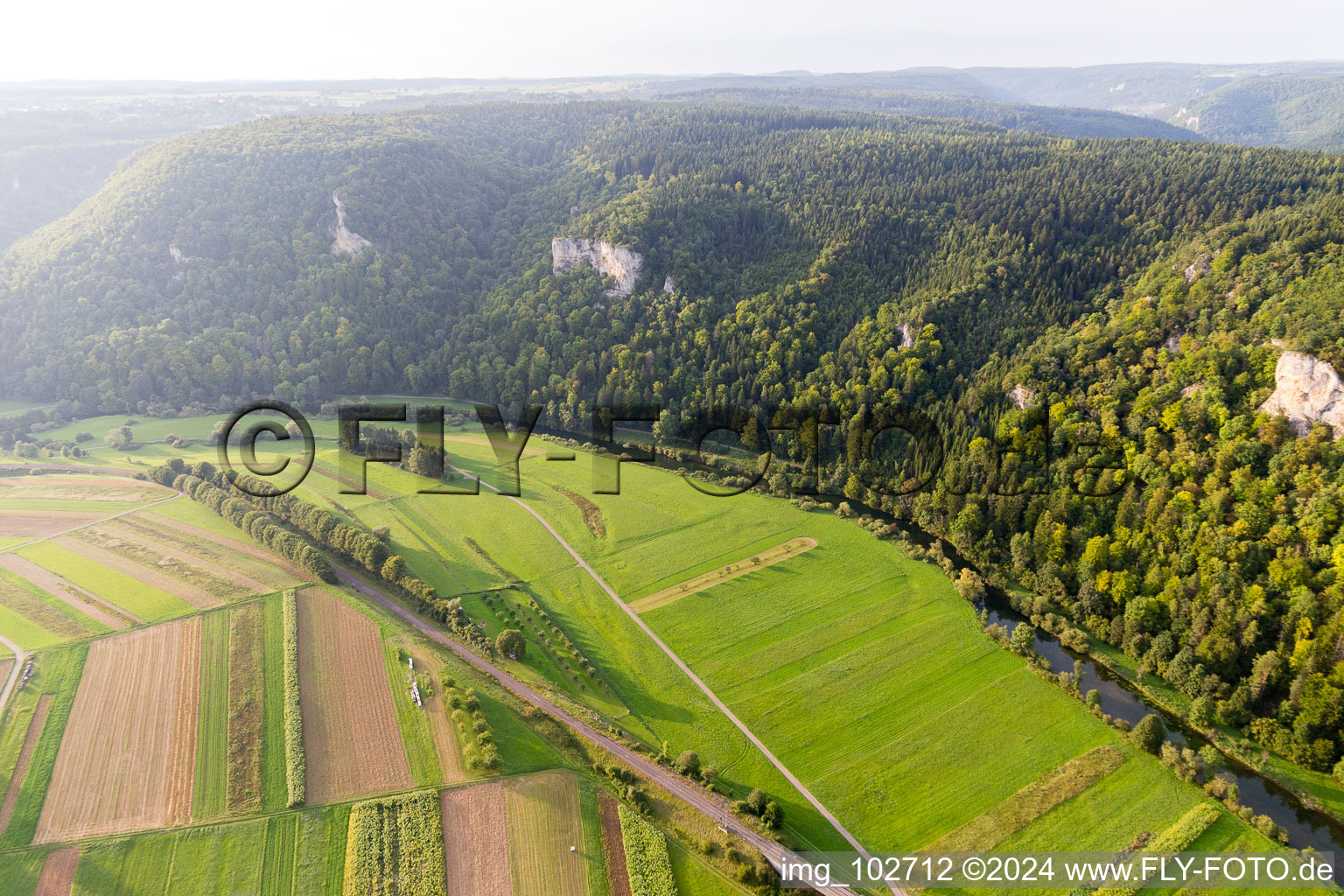 Bird's eye view of Fridingen an der Donau in the state Baden-Wuerttemberg, Germany