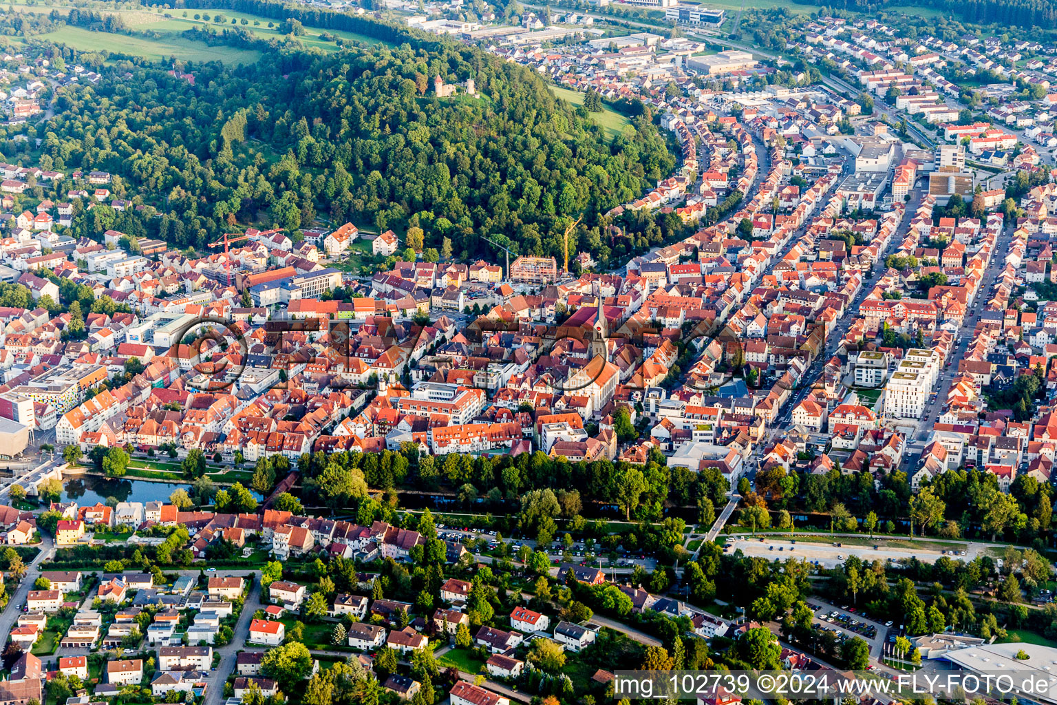 City view on the river bank of the river Danube in Tuttlingen in the state Baden-Wurttemberg, Germany