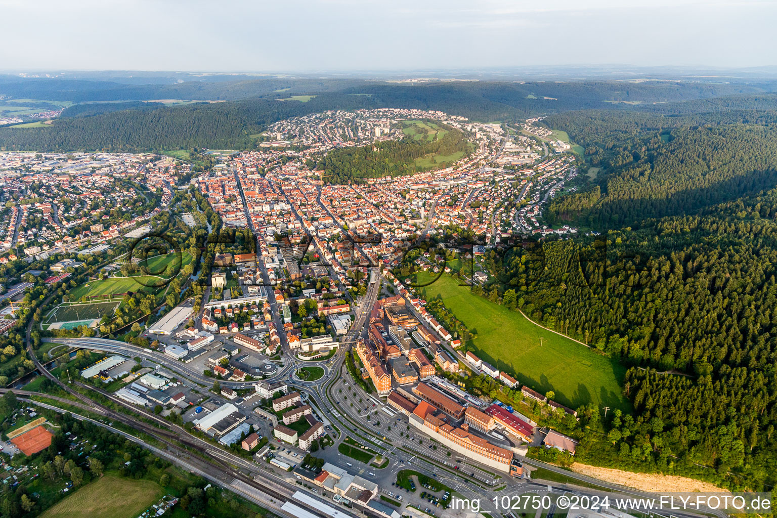 Aerial view of Building and production halls on the premises of the pharmaceutical manufacturers B. Braun Vet Care GmbH in Tuttlingen in the state Baden-Wurttemberg, Germany