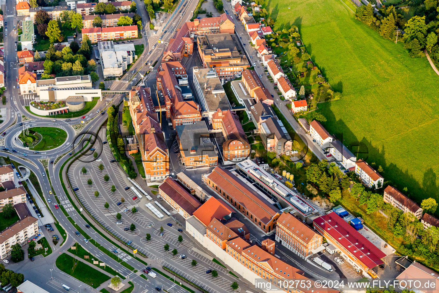 Aerial photograpy of Building and production halls on the premises of the pharmaceutical manufacturers B. Braun Vet Care GmbH in Tuttlingen in the state Baden-Wurttemberg, Germany