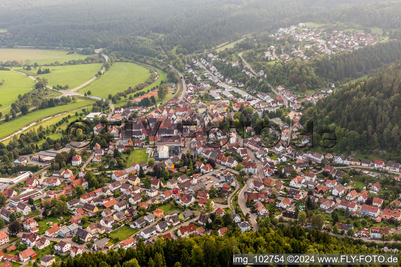 Town View of the streets and houses of the residential areas in the district Moehringen in Tuttlingen in the state Baden-Wurttemberg, Germany