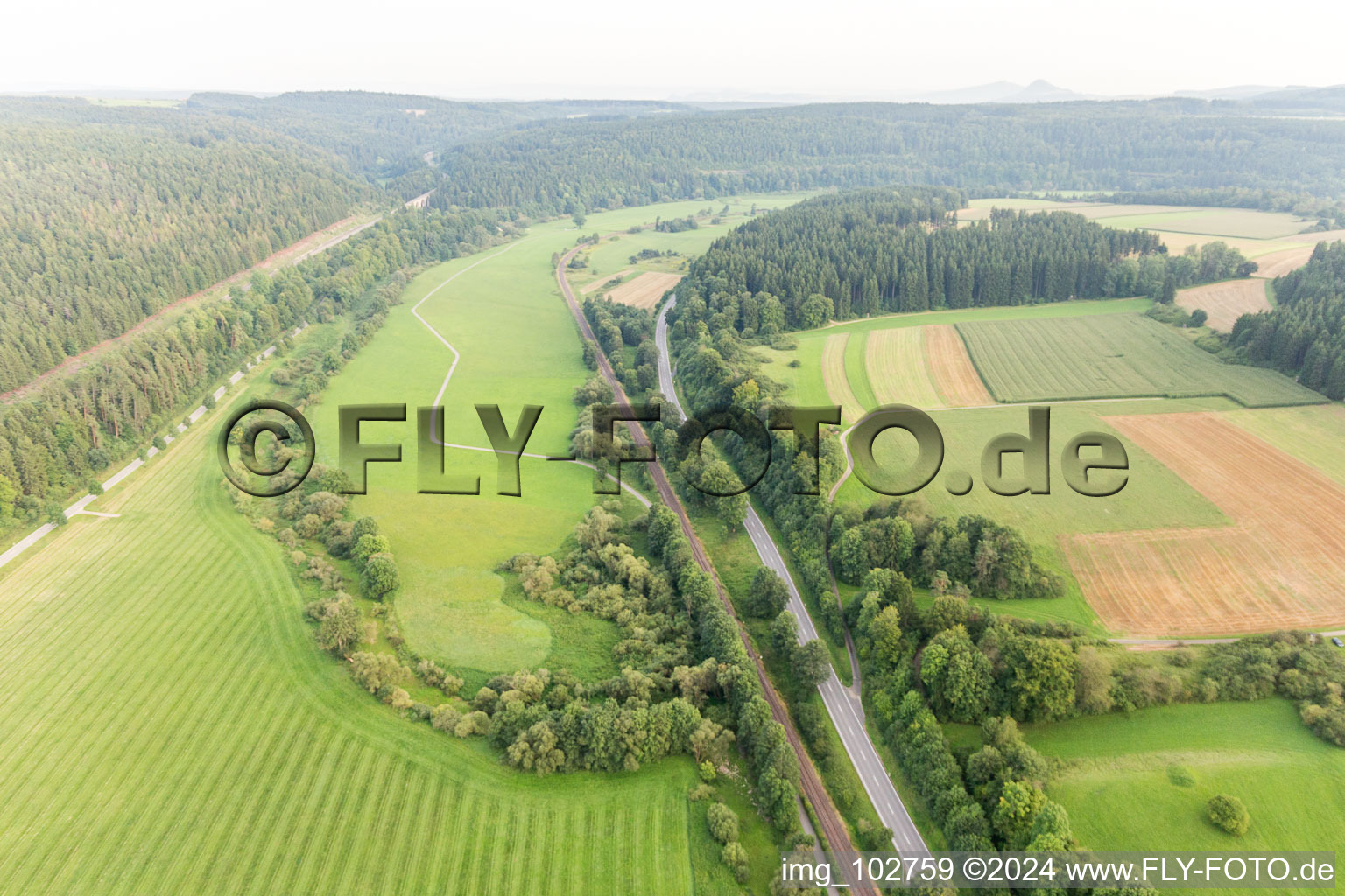 Aerial view of District Möhringen in Tuttlingen in the state Baden-Wuerttemberg, Germany