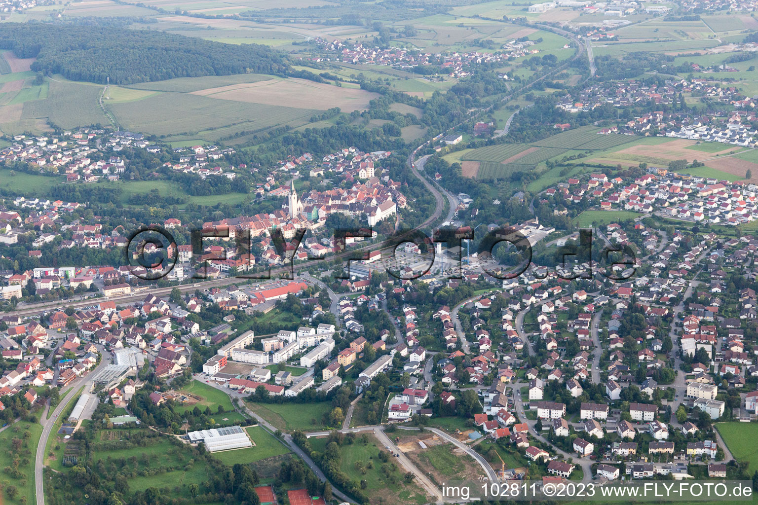 Engen in the state Baden-Wuerttemberg, Germany seen from above