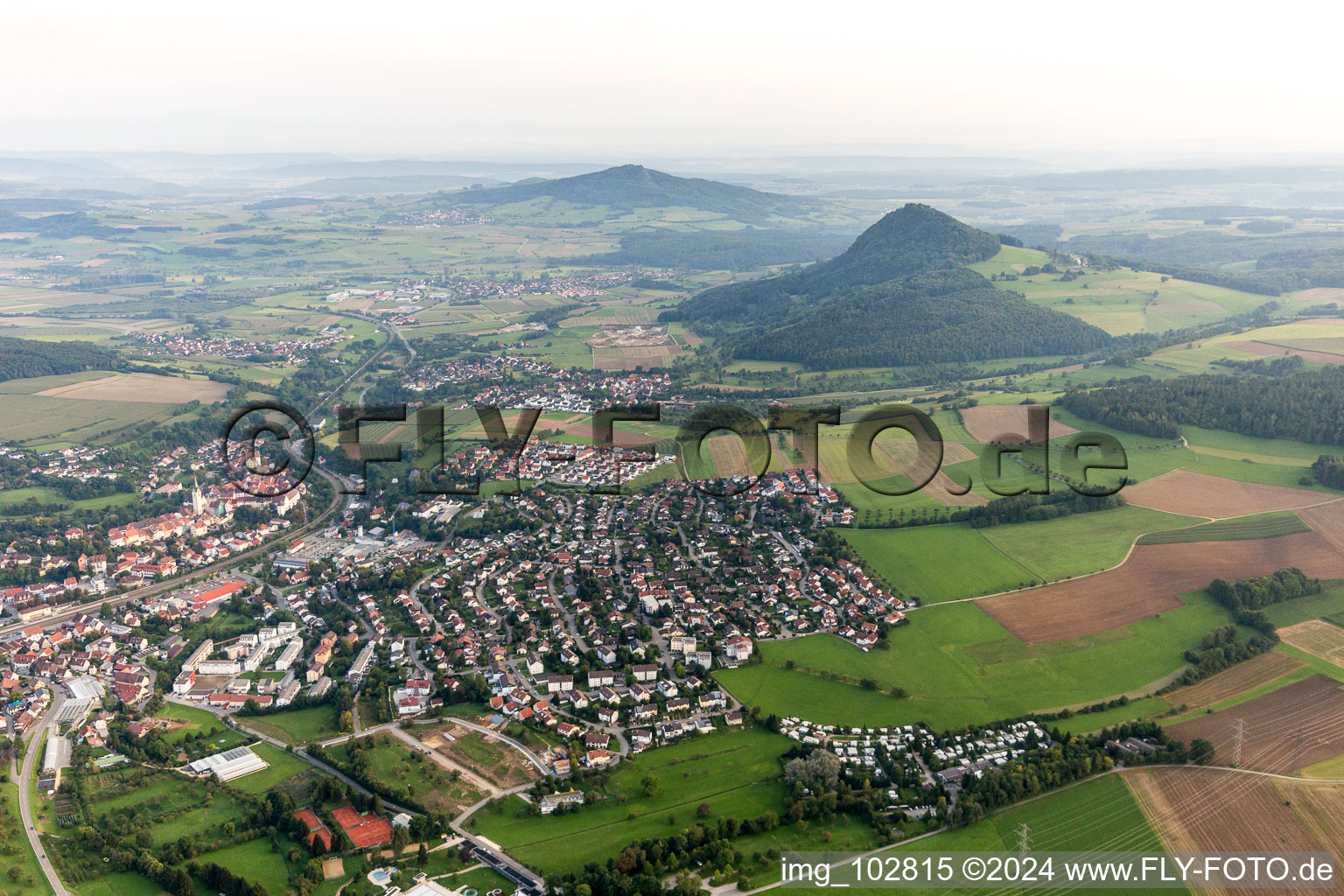 Drone recording of Engen in the state Baden-Wuerttemberg, Germany