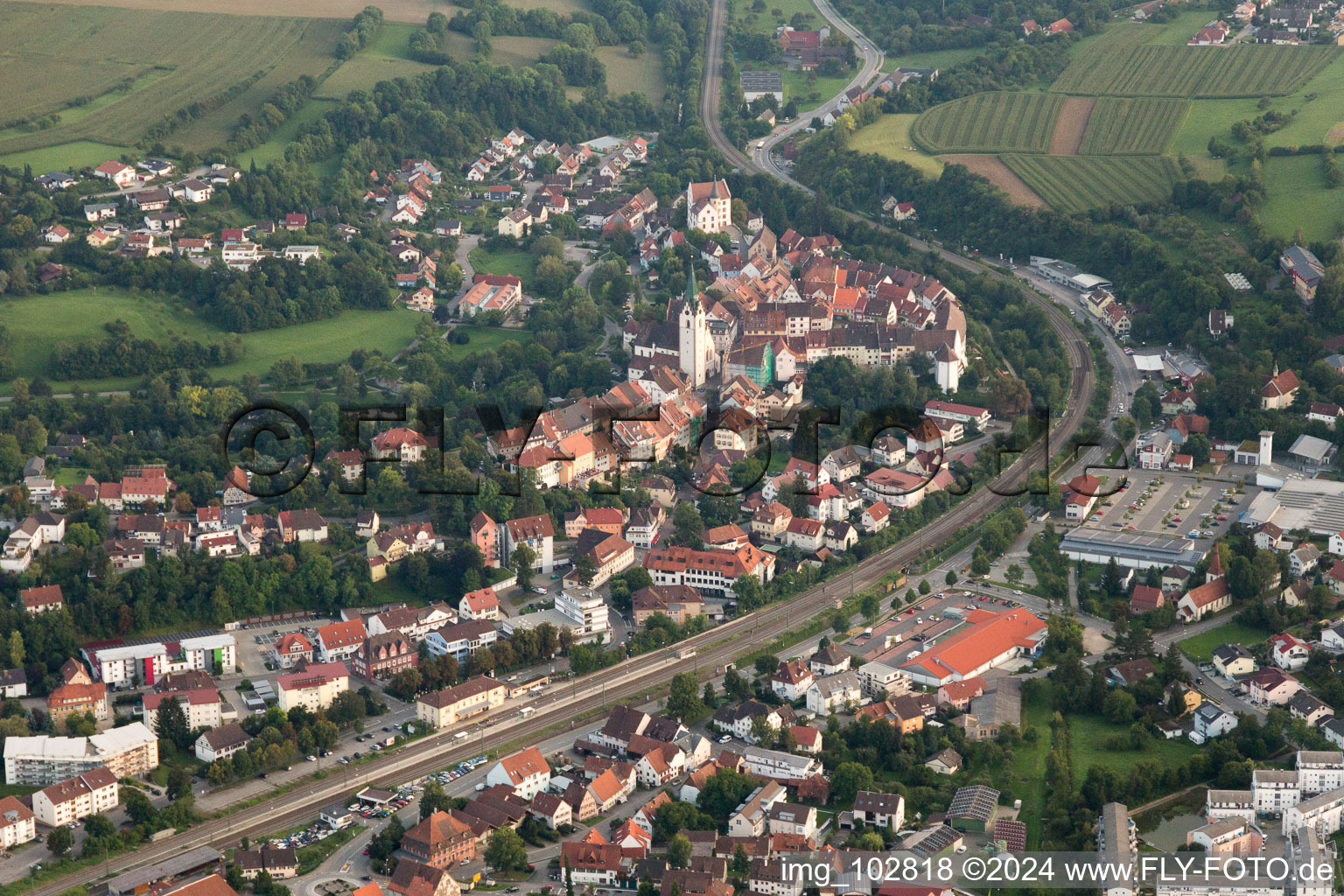 Engen in the state Baden-Wuerttemberg, Germany from a drone