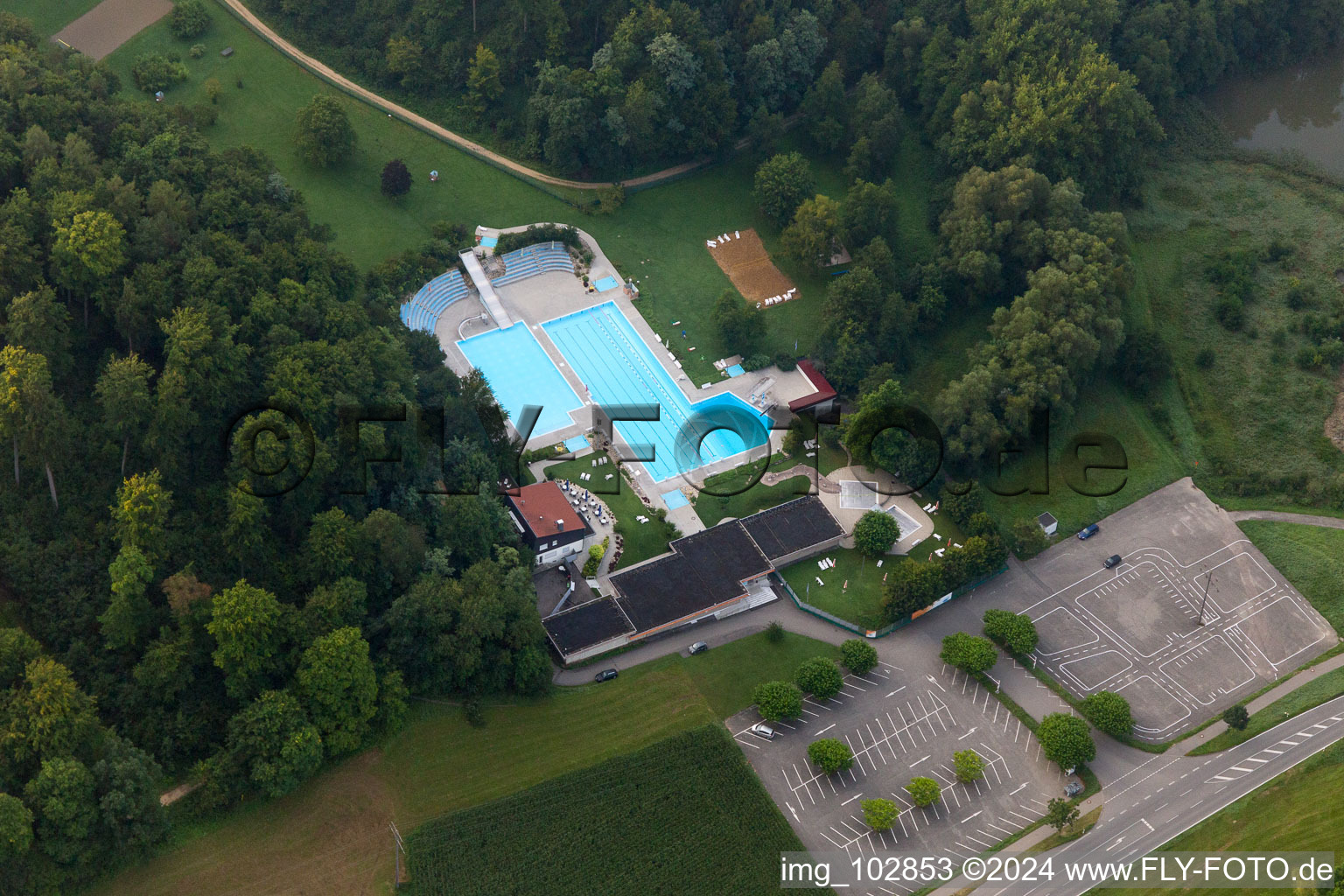 Outdoor pool in the district Airach in Stockach in the state Baden-Wuerttemberg, Germany