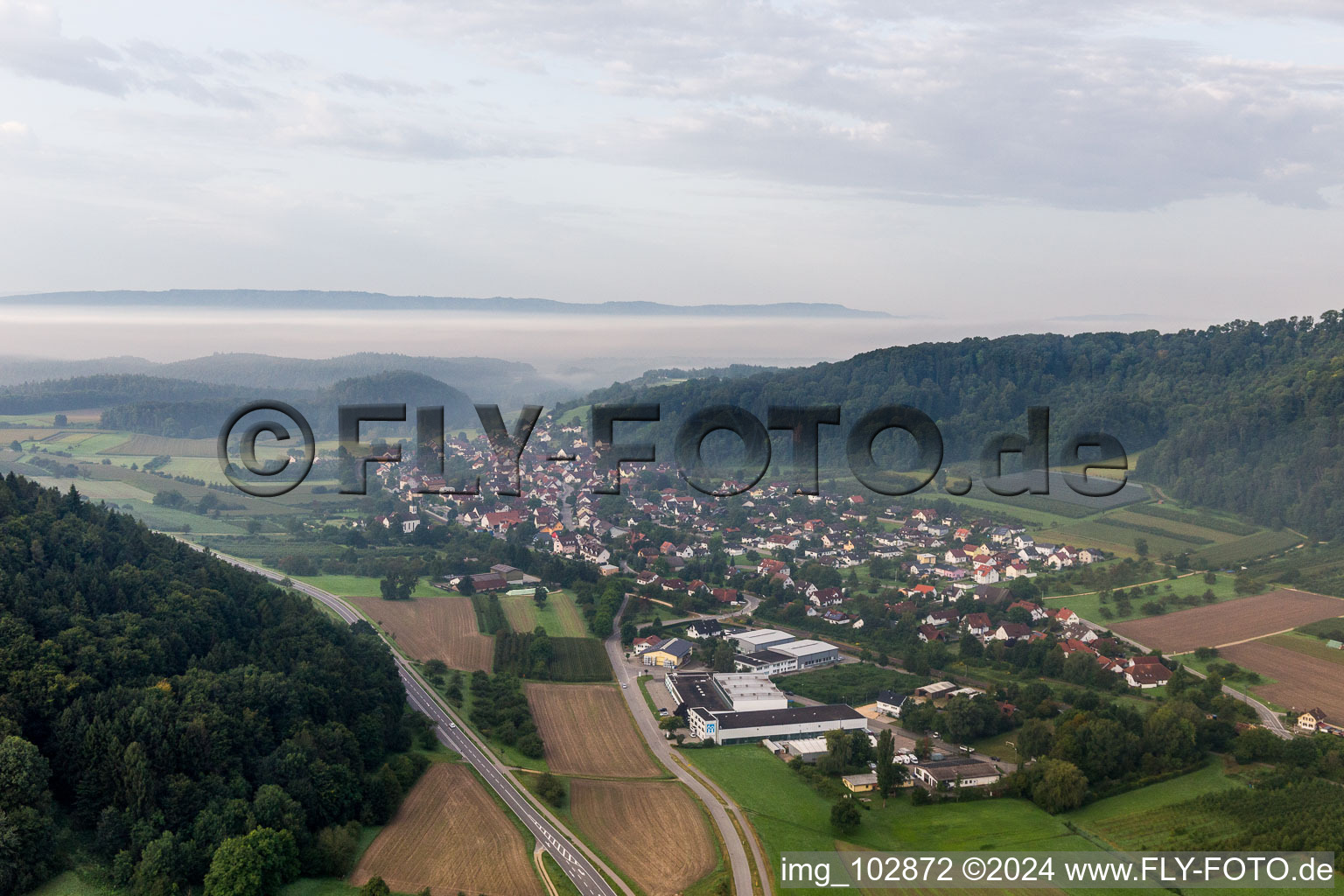 From the north in the district Stahringen in Radolfzell am Bodensee in the state Baden-Wuerttemberg, Germany