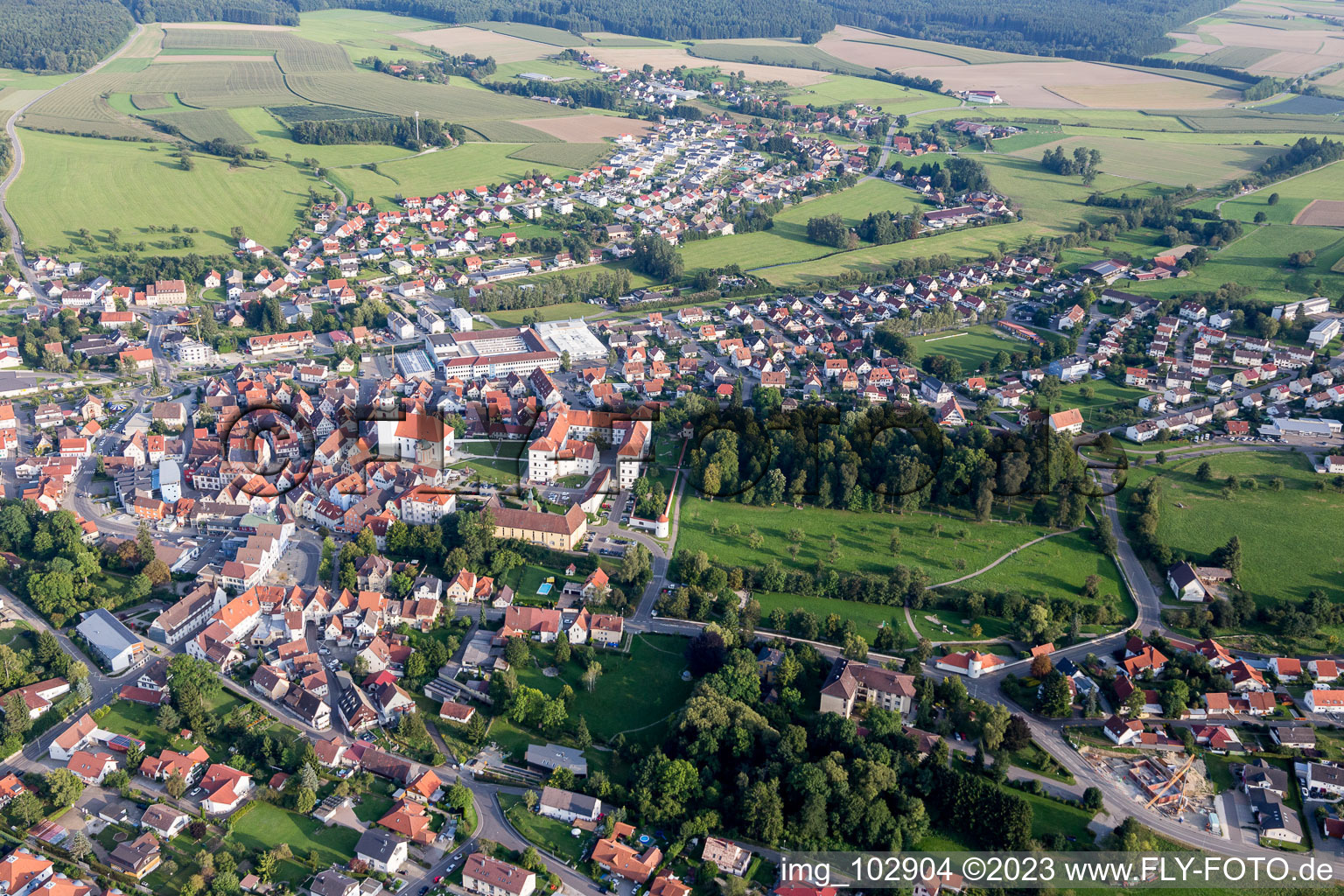 Meßkirch in the state Baden-Wuerttemberg, Germany from the plane