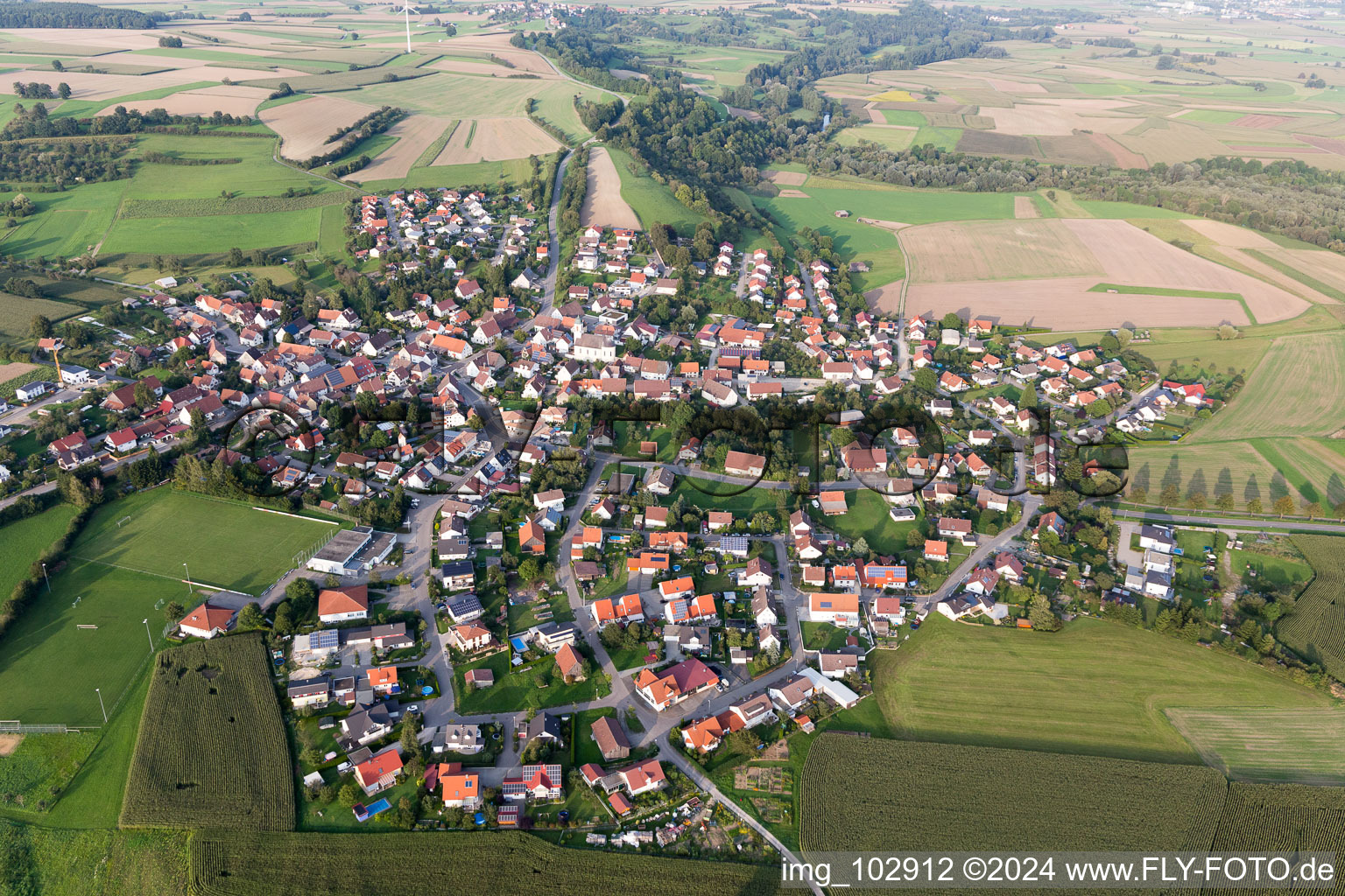 Oblique view of Blochingen in the state Baden-Wuerttemberg, Germany