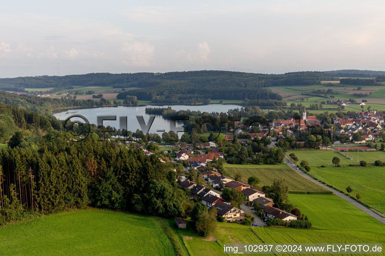 Aerial view of Illmensee in the state Baden-Wuerttemberg, Germany