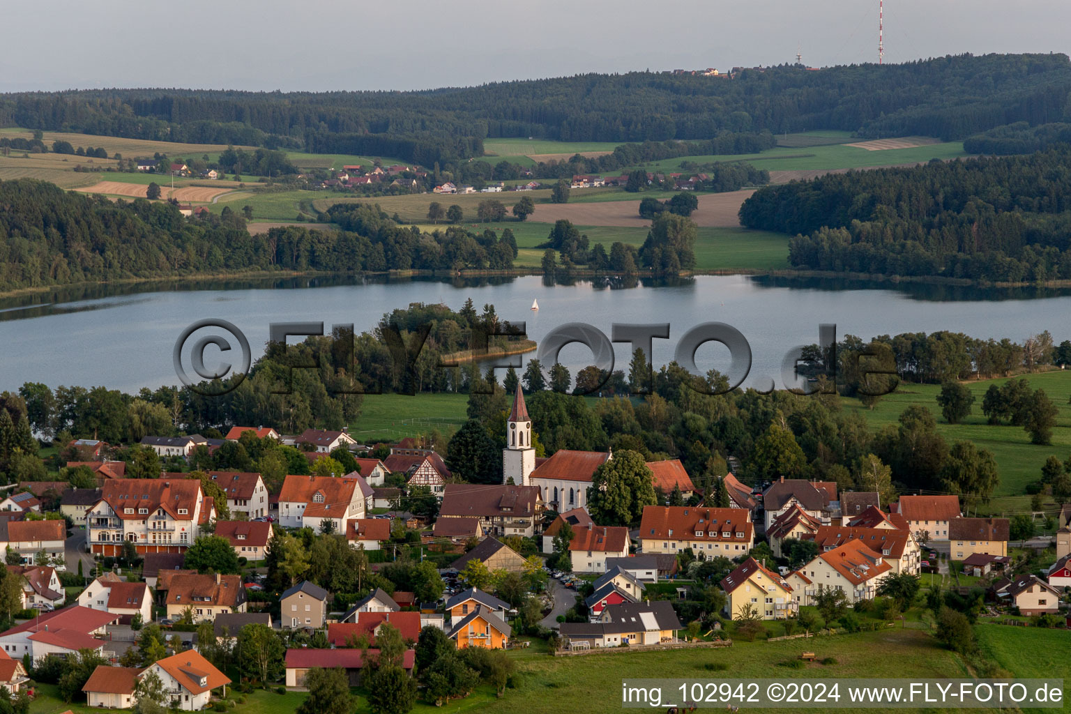 Illmensee in the state Baden-Wuerttemberg, Germany from above