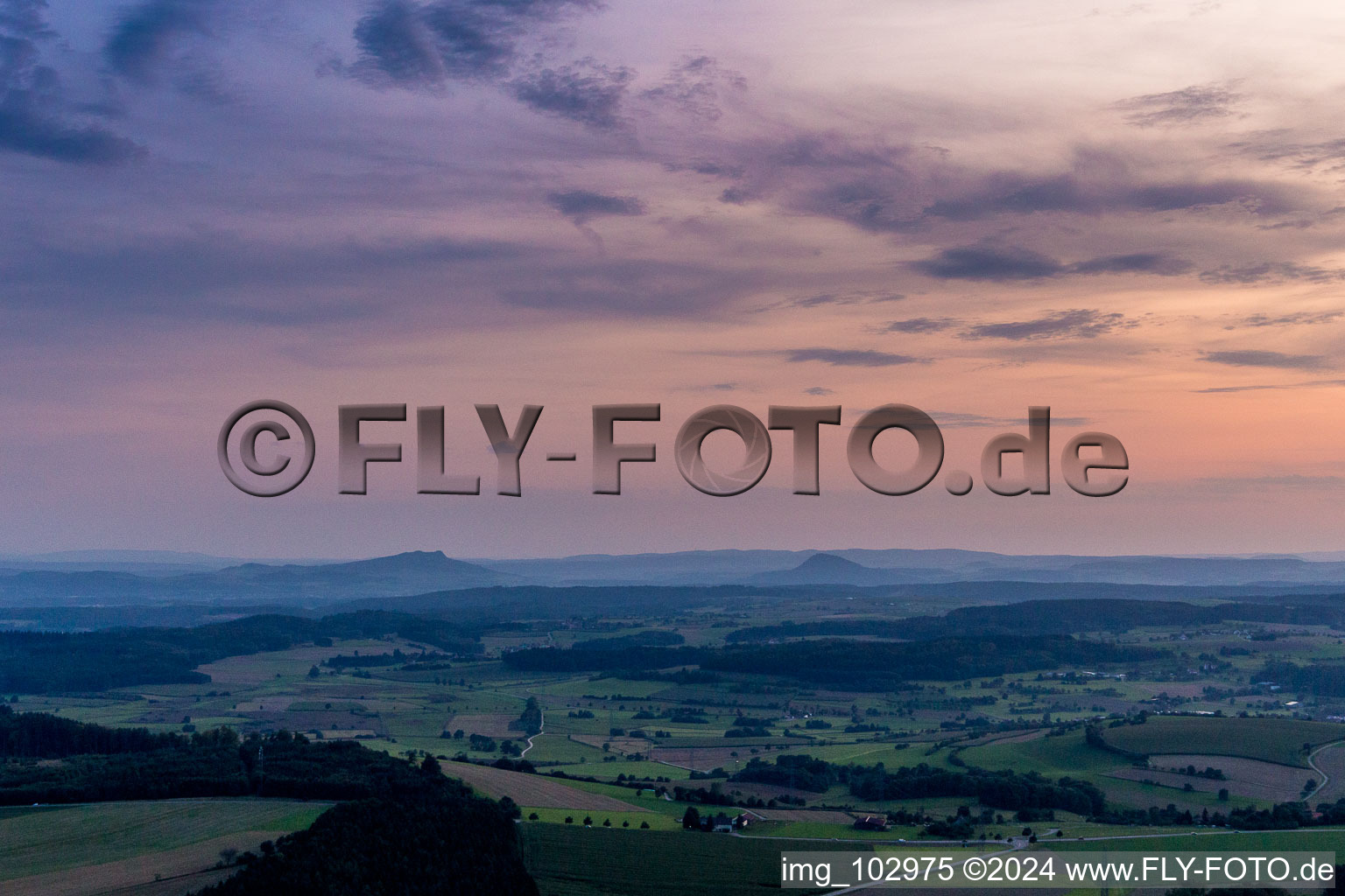 Volcanoes landscape of Hegau during sunset in Engen in the state Baden-Wurttemberg, Germany