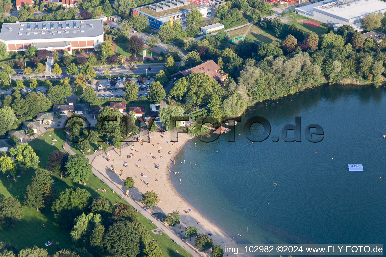 Aerial view of Swimming lake in Bensheim in the state Hesse, Germany