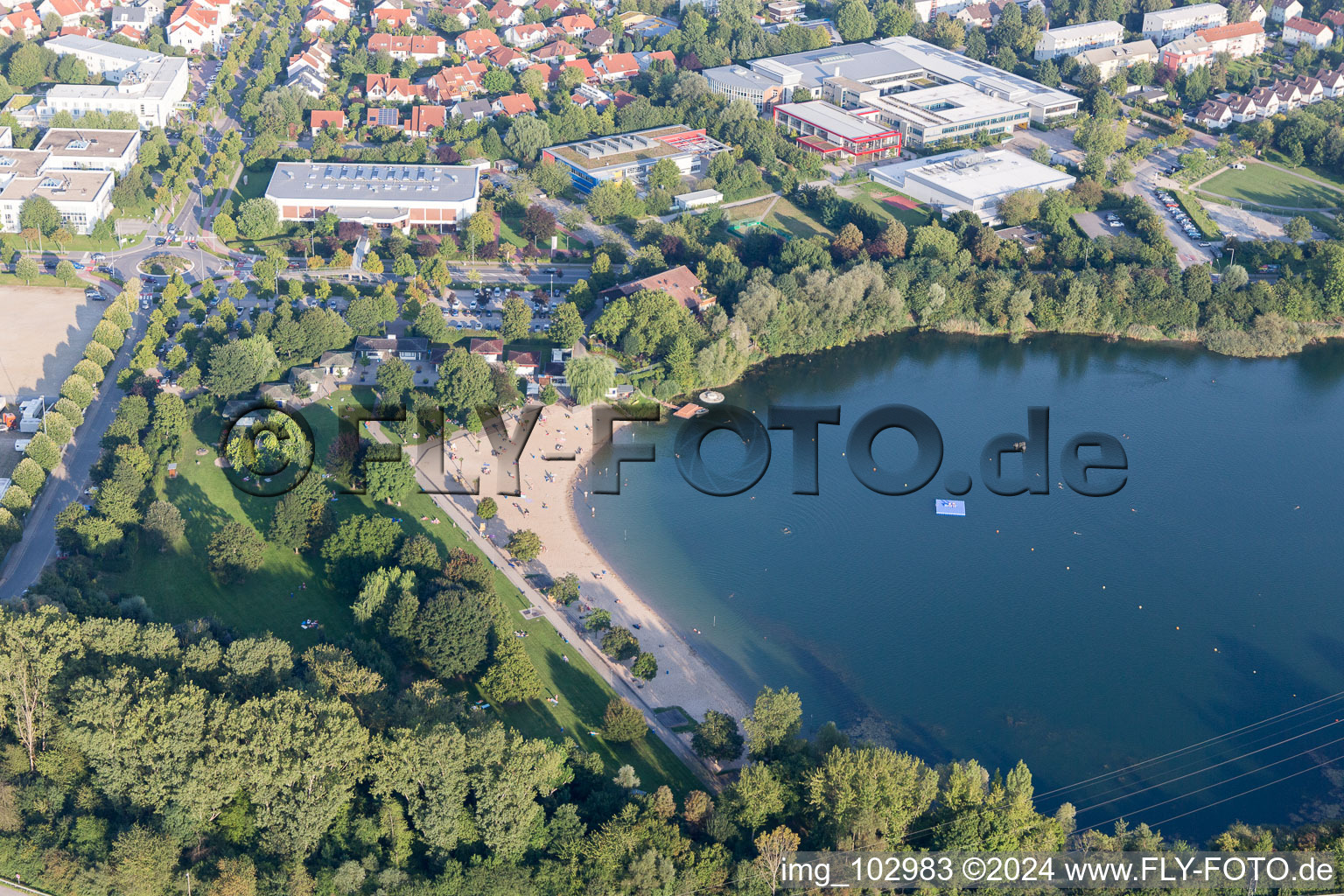 Aerial photograpy of Swimming lake in Bensheim in the state Hesse, Germany