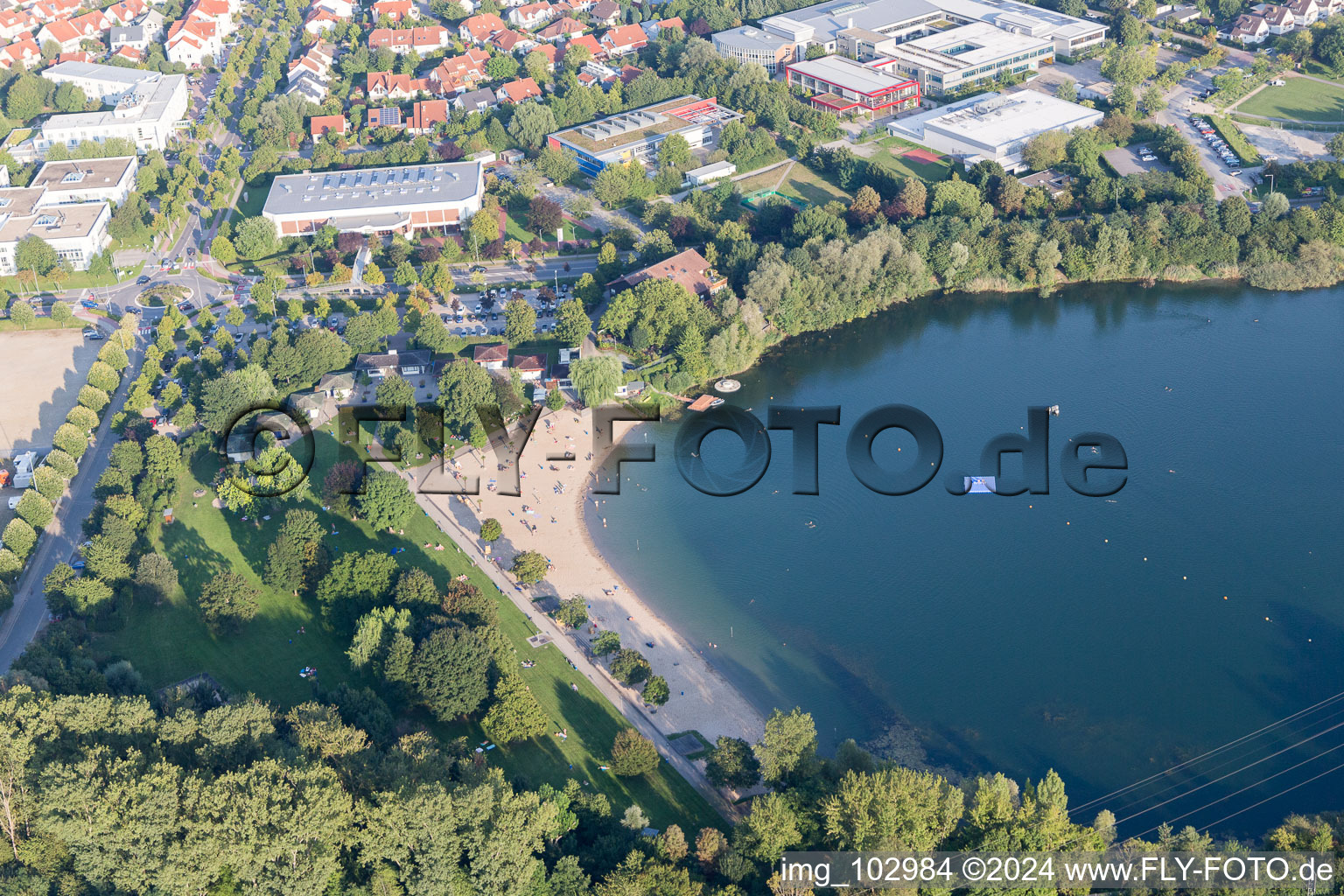 Oblique view of Swimming lake in Bensheim in the state Hesse, Germany