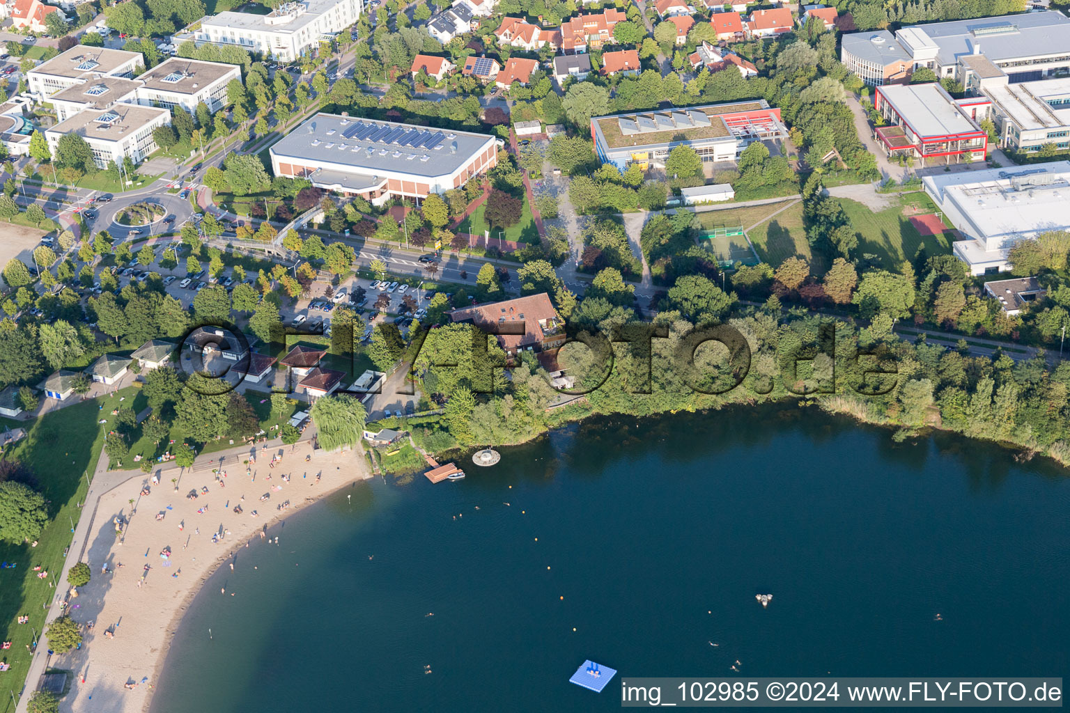 Swimming lake in Bensheim in the state Hesse, Germany from above