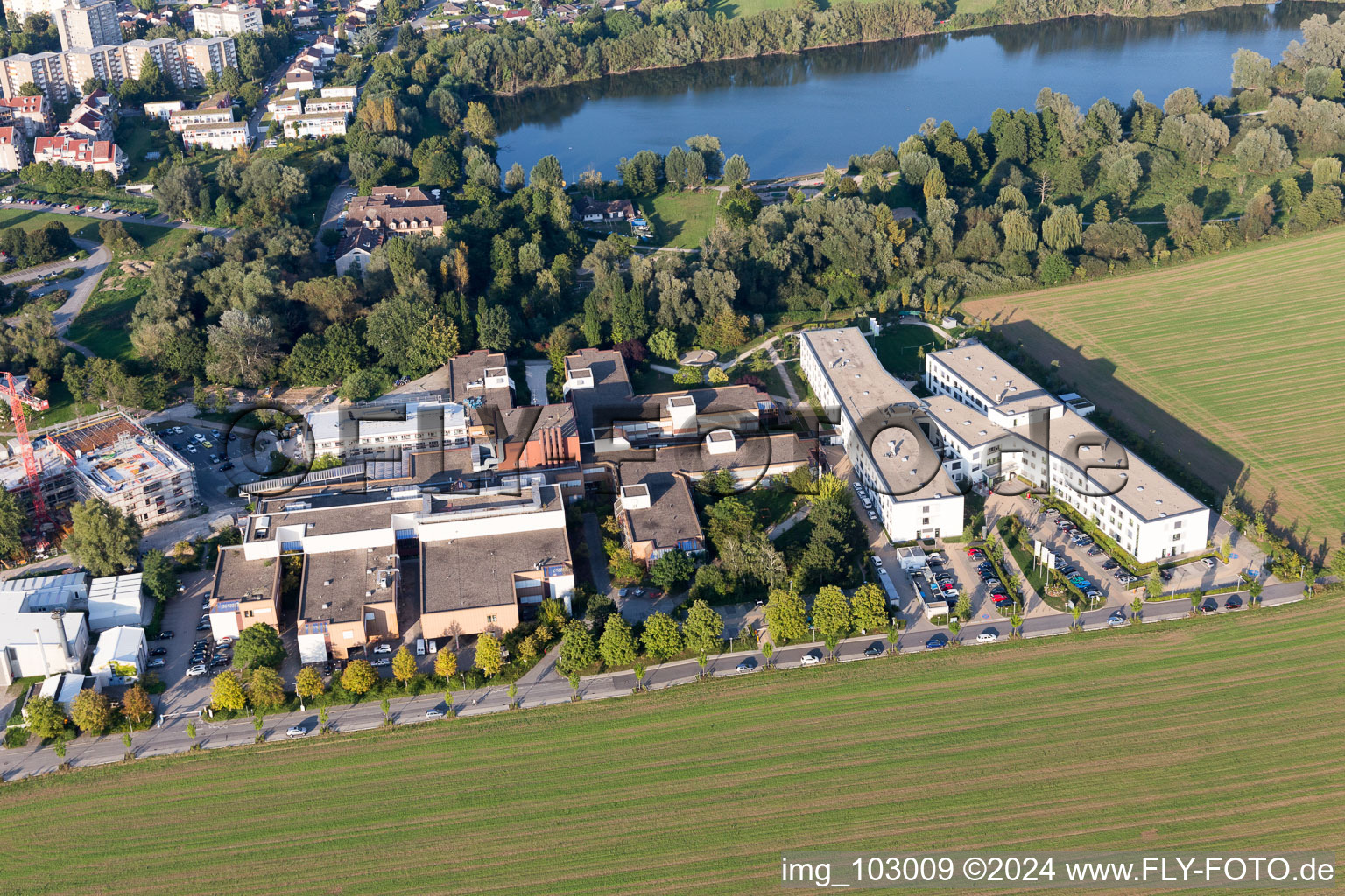 Aerial view of Bruchsee in Heppenheim in the state Hesse, Germany