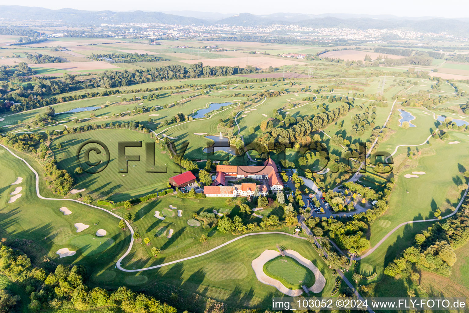 Aerial view of Golf course Heddesheim Gut Neuzenhof in Heddesheim in the state Baden-Wuerttemberg, Germany