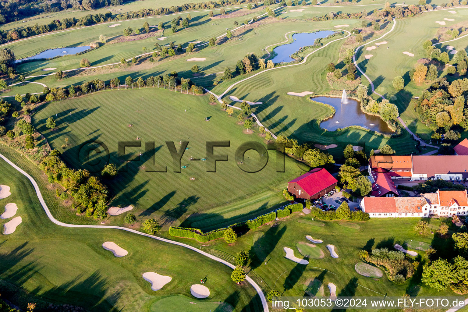 Aerial photograpy of Golf course Heddesheim Gut Neuzenhof in Heddesheim in the state Baden-Wuerttemberg, Germany