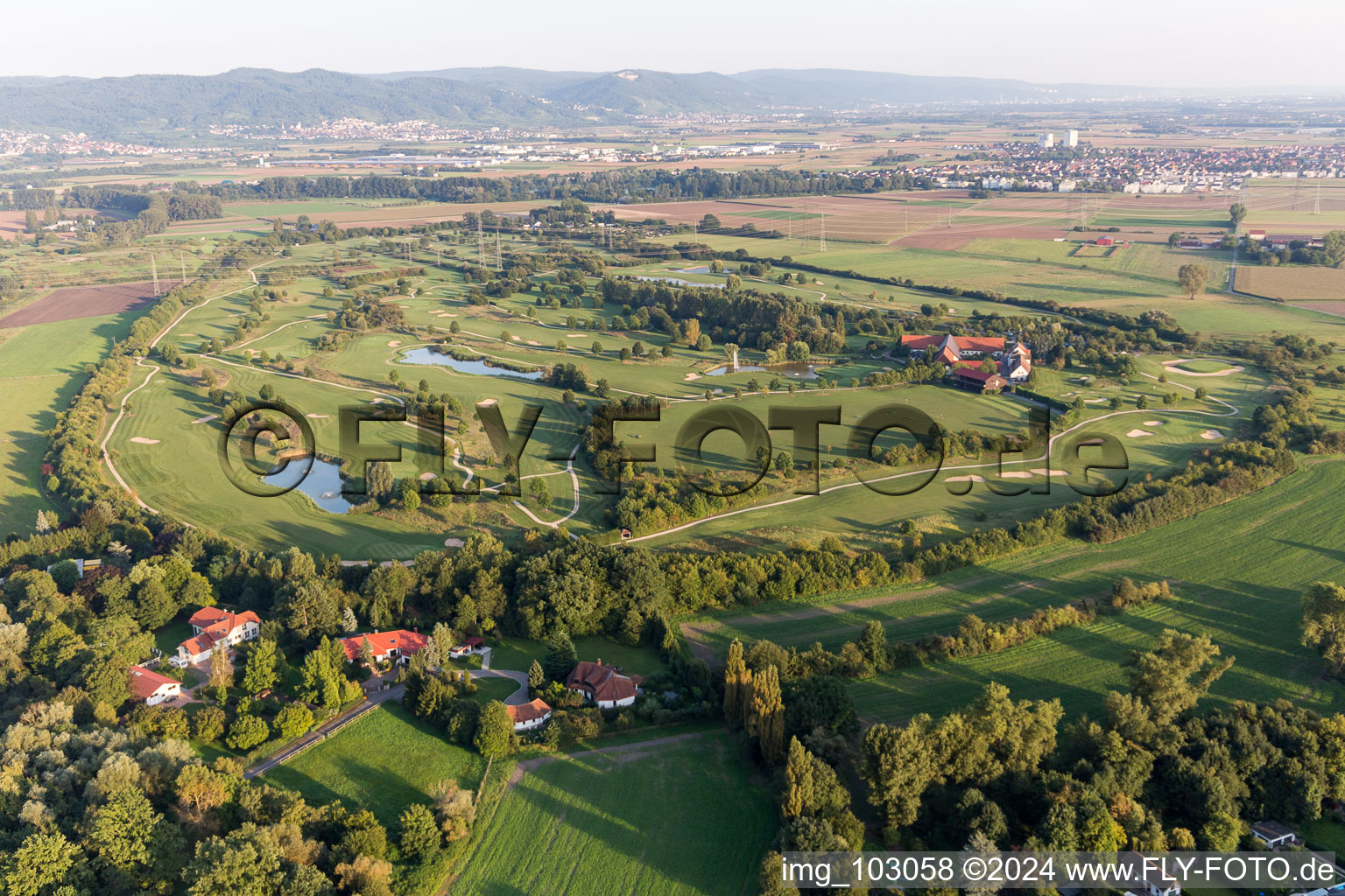 Golf course Heddesheim Gut Neuzenhof in Heddesheim in the state Baden-Wuerttemberg, Germany out of the air