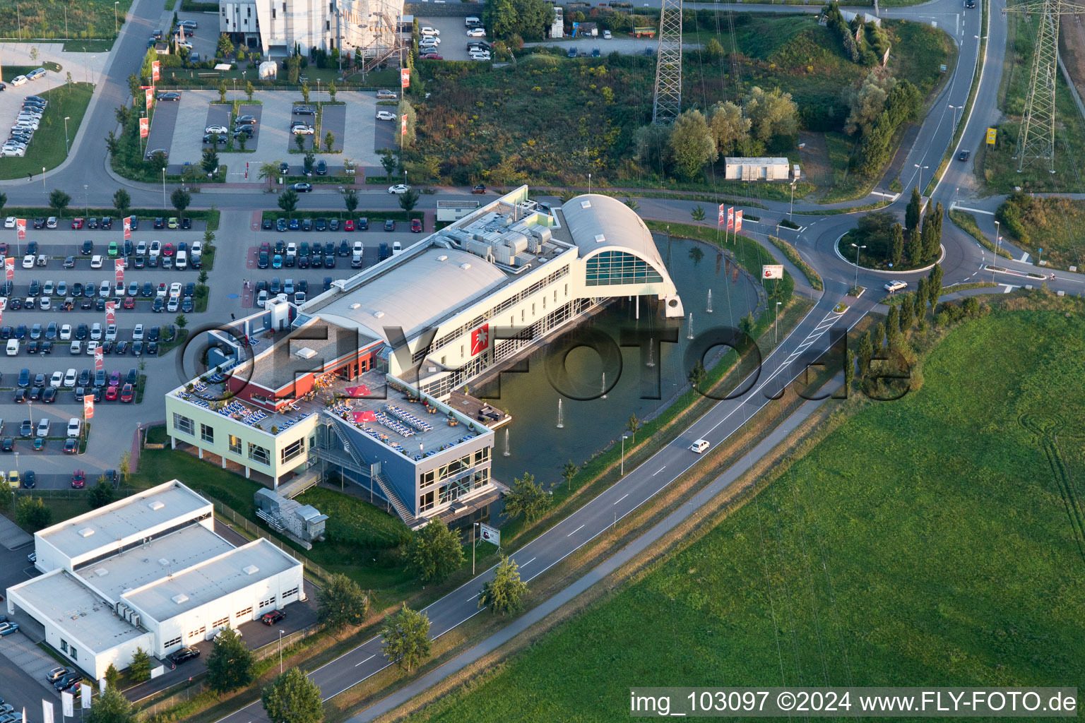 Oblique view of Industrial area in Bensheim in the state Hesse, Germany