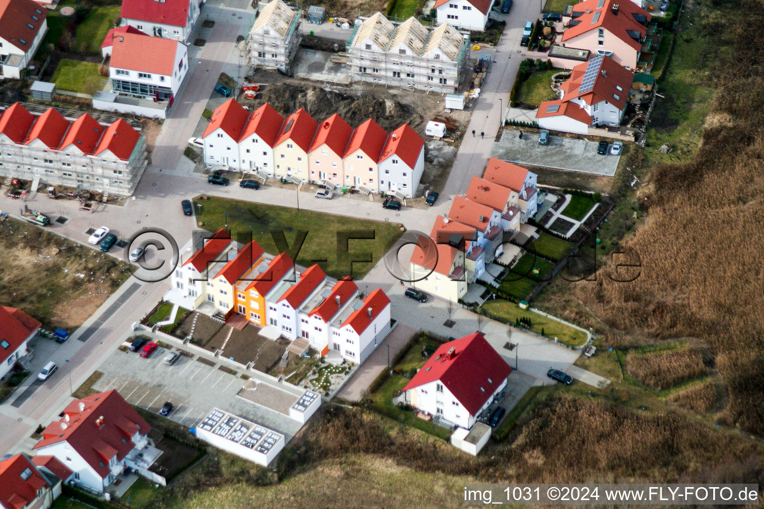 Oblique view of New development area in Wörth am Rhein in the state Rhineland-Palatinate, Germany