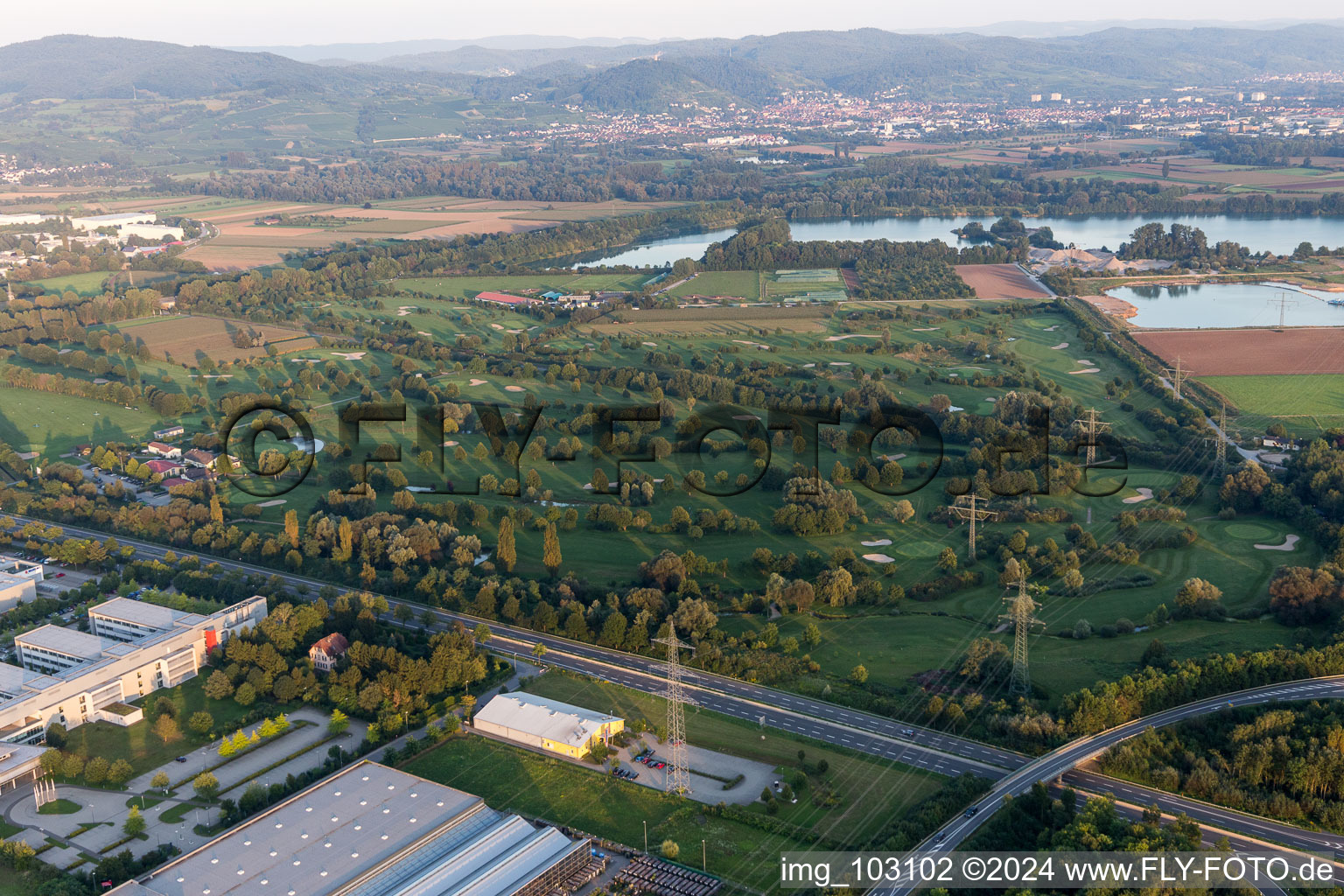 Golf course in Bensheim in the state Hesse, Germany from the plane