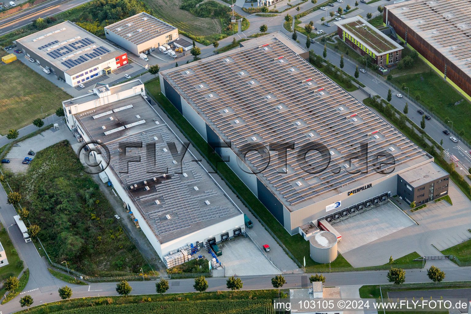 Aerial view of Industrial area north in Lorsch in the state Hesse, Germany