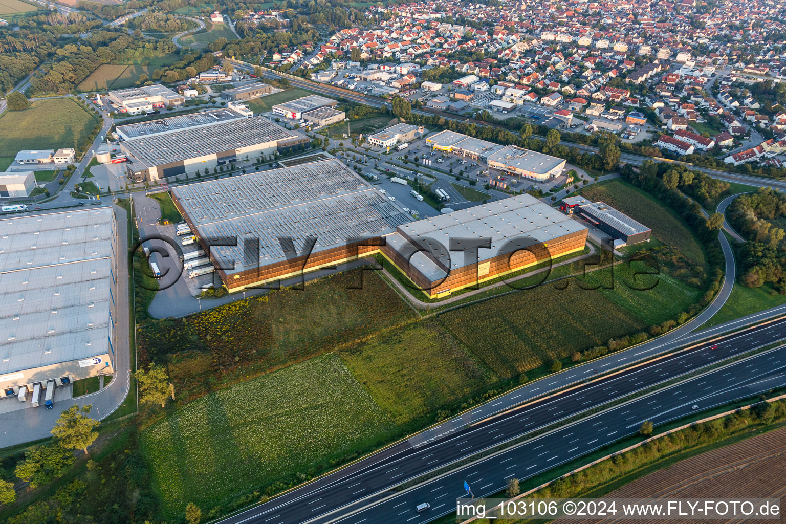 Aerial photograpy of Industrial area north in Lorsch in the state Hesse, Germany